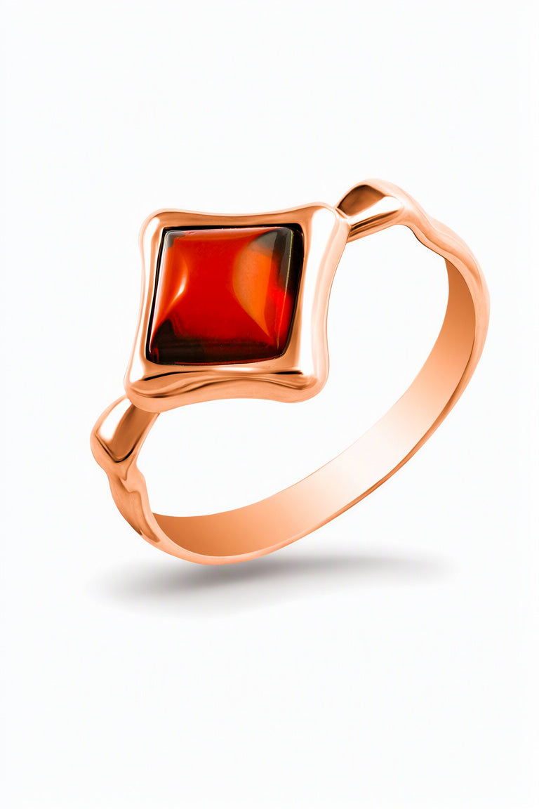 Square Cognac Amber Silver Ring — DARVIN (Pre-Order)