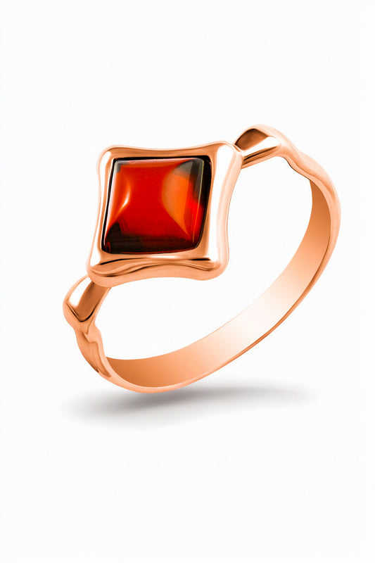Square Cognac Amber Silver Ring — DARVIN (Pre-Order)
