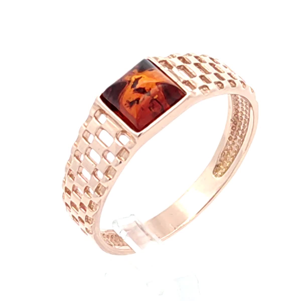 Square Cognac Amber Silver Ring — DARVIN (Pre-Order)