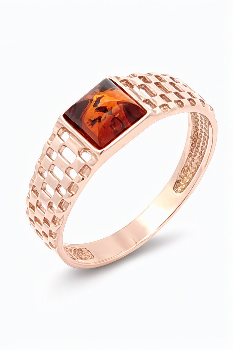 Square Cognac Amber Silver Ring — DARVIN (Pre-Order)