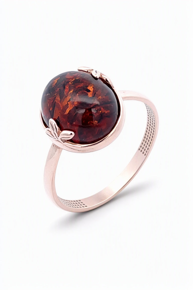 Oval Cognac Amber Silver Ring — DARVIN (Pre-Order)