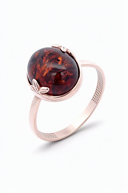 Oval Cognac Amber Silver Ring — DARVIN (Pre-Order)