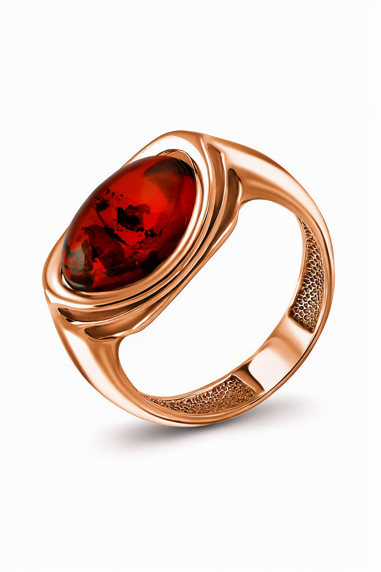 Oval Cognac Amber Silver Ring — DARVIN (Pre-Order)