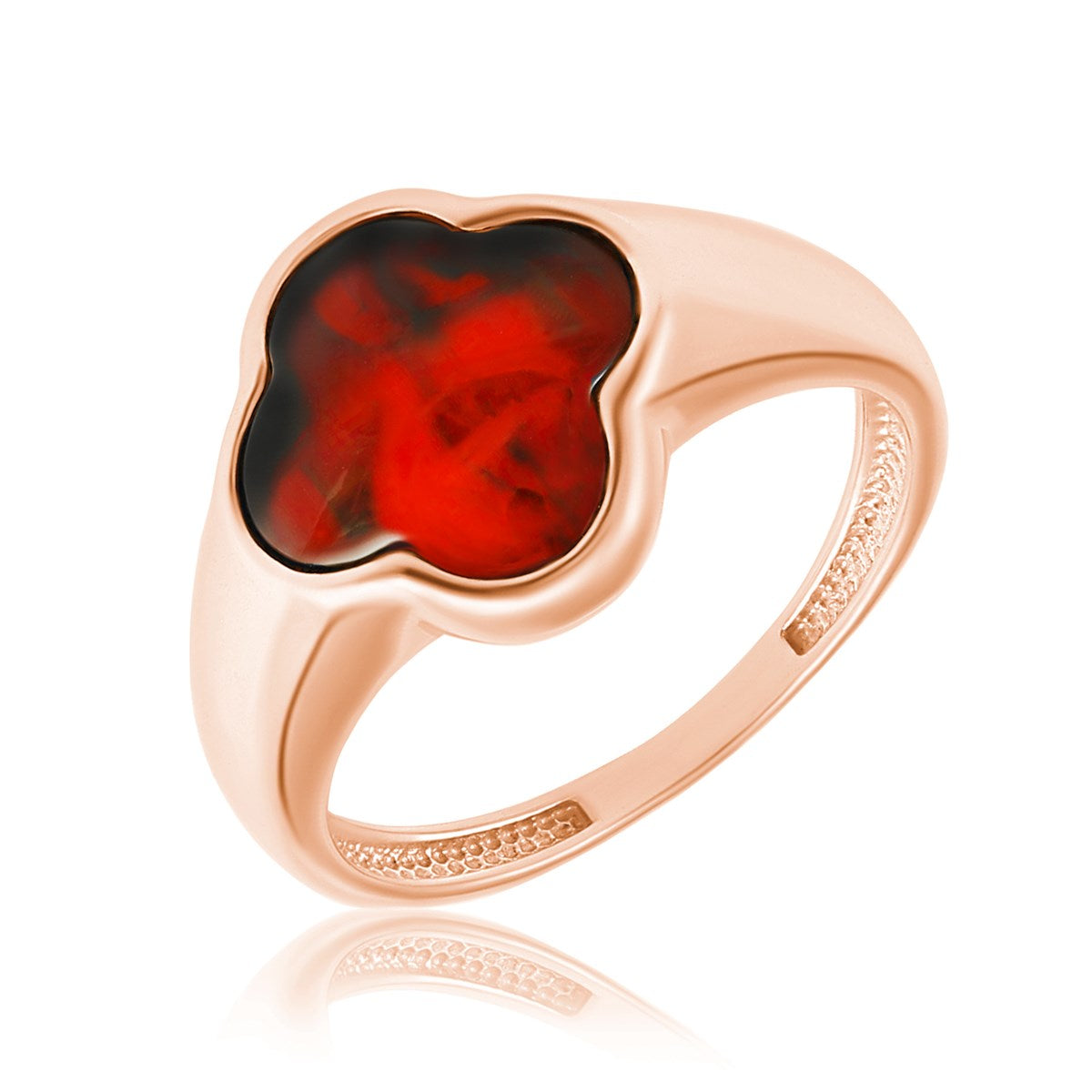 Four-Leaf Clover Cognac Amber Silver Ring — DARVIN (Pre-Order)