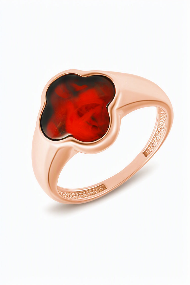 Four-Leaf Clover Cognac Amber Silver Ring — DARVIN (Pre-Order)