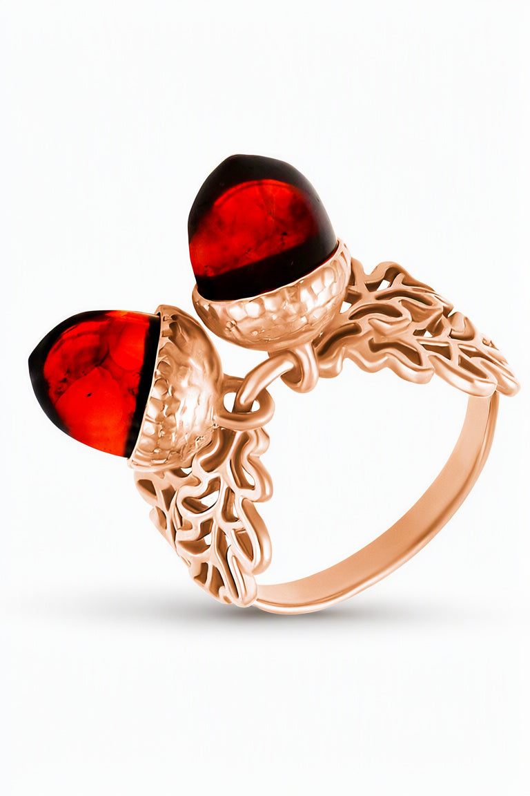 Acorn Cognac Amber Silver Ring — DARVIN (Pre-Order)