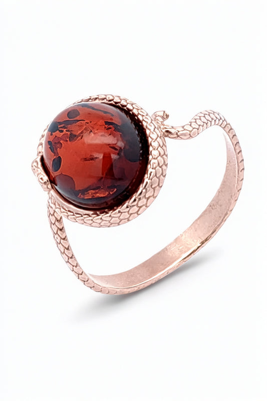 Oval Cognac Amber Silver Ring — DARVIN (Pre-Order)