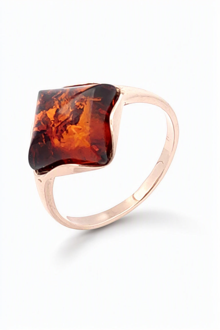 Square Cognac Amber Silver Ring — DARVIN (Pre-Order)