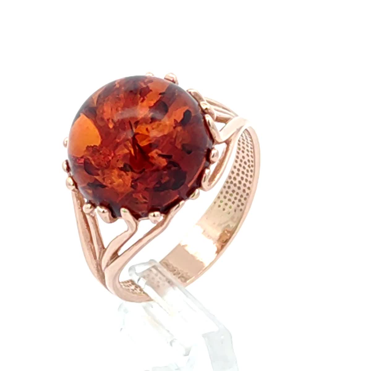 Round Cognac Amber Silver Ring — DARVIN (Pre-Order)