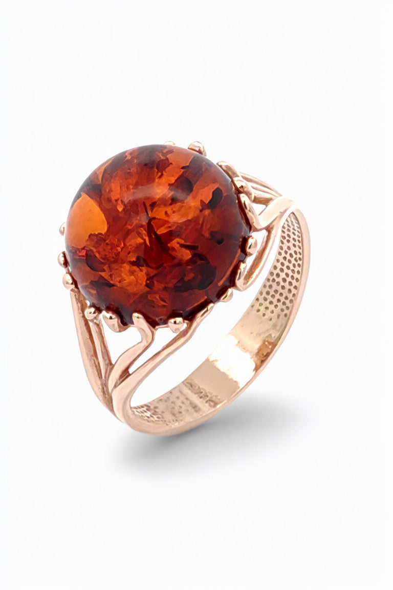 Round Cognac Amber Silver Ring — DARVIN (Pre-Order)