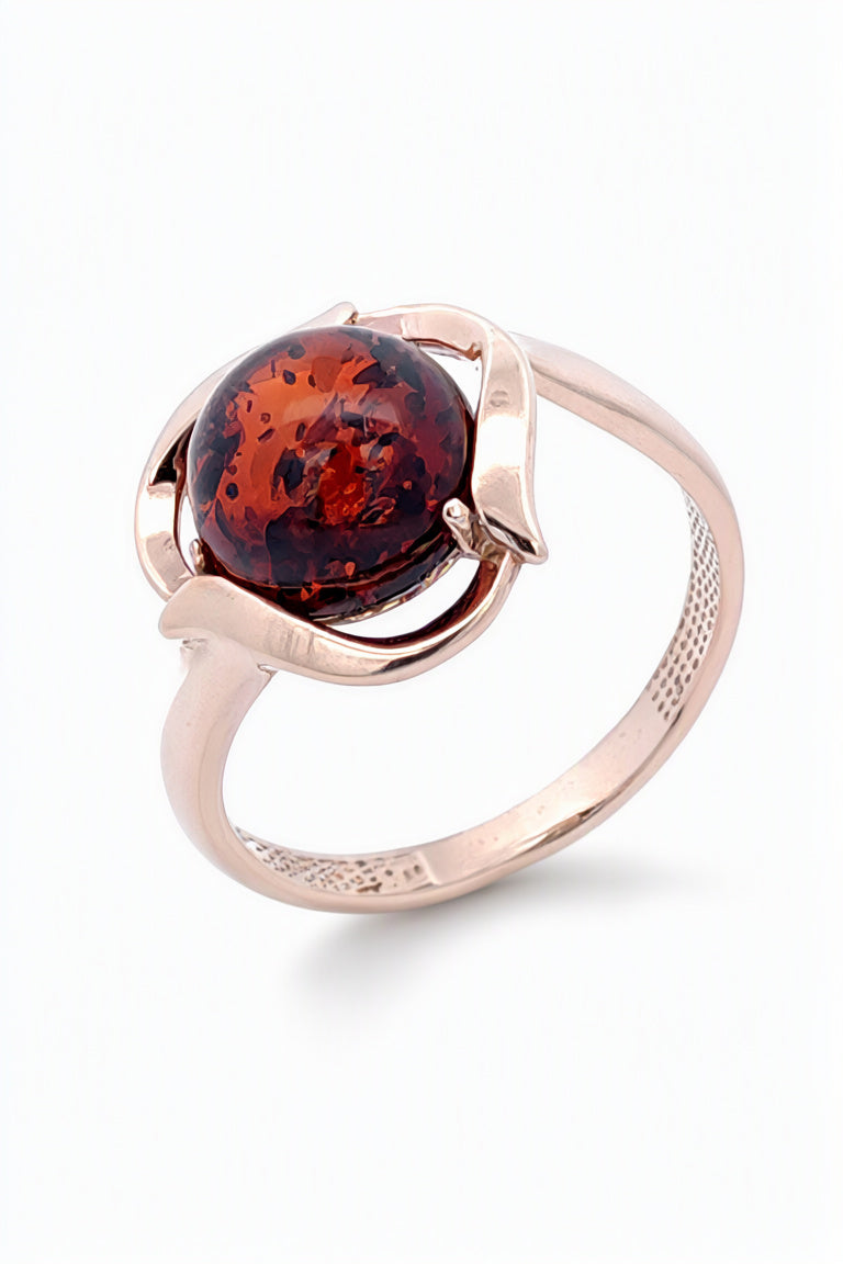 Round Cognac Amber Silver Ring — DARVIN (Pre-Order)