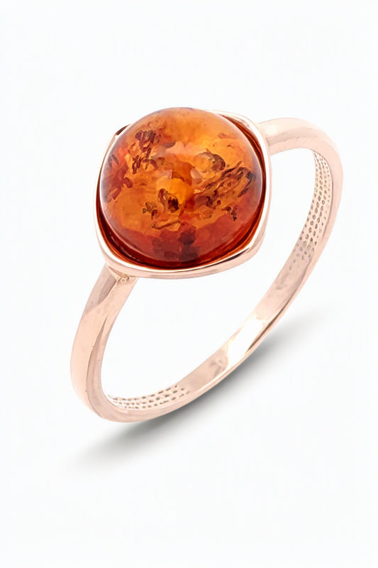Round Cognac Amber Silver Ring — DARVIN (Pre-Order)