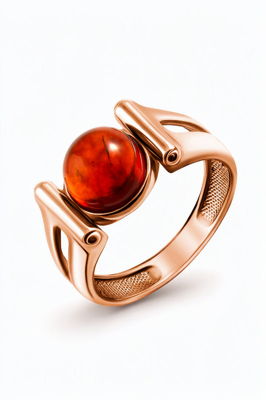 Round Cognac Amber Silver Ring — DARVIN (Pre-Order)