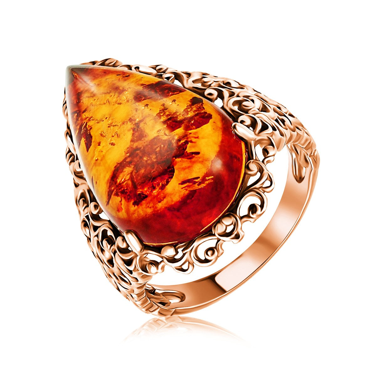 Teardrop Cognac Amber Silver Ring — DARVIN (Pre-Order)