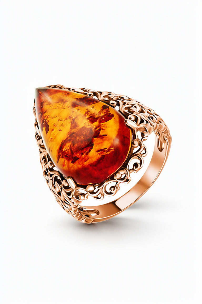 Teardrop Cognac Amber Silver Ring — DARVIN (Pre-Order)