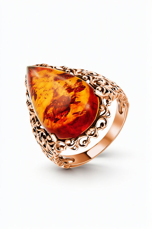 Teardrop Cognac Amber Silver Ring — DARVIN (Pre-Order)