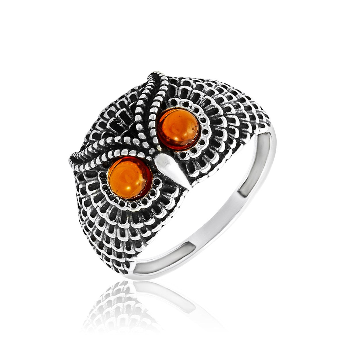 Round Cognac Amber Silver Ring — DARVIN (Pre-Order)