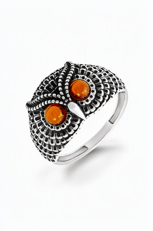 Round Cognac Amber Silver Ring — DARVIN (Pre-Order)