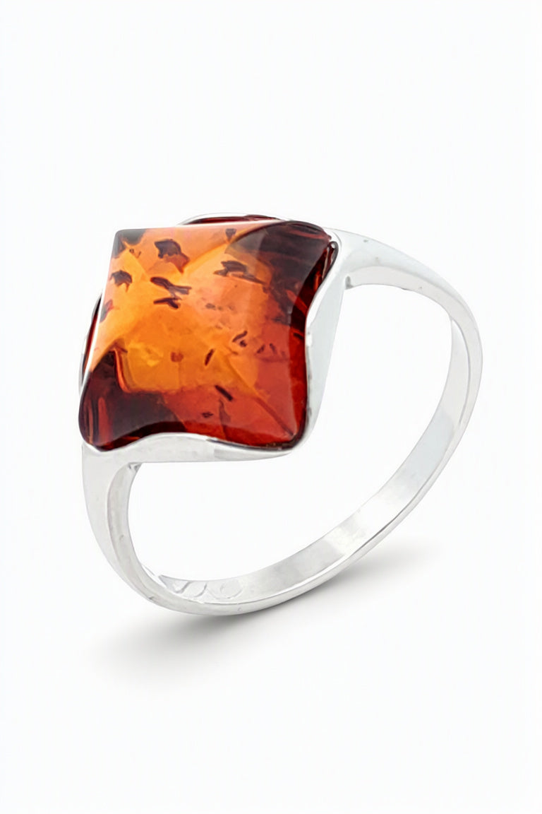 Square Cognac Amber Silver Ring — DARVIN (Pre-Order)