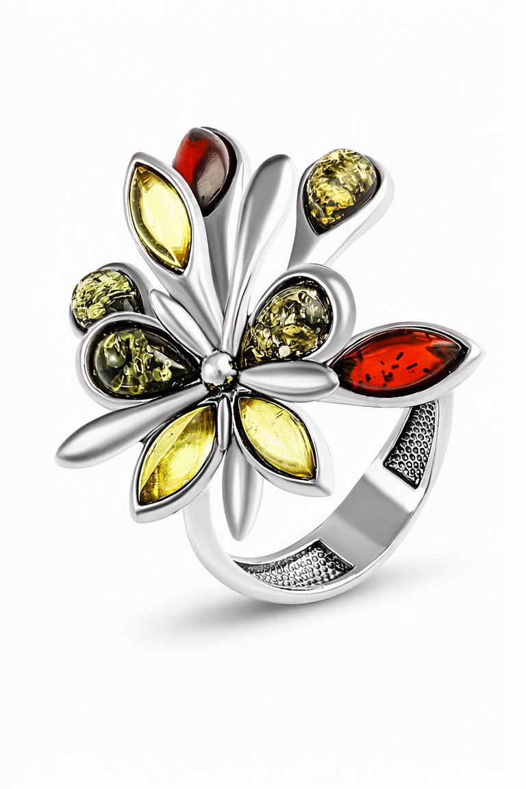 Marquise Mixed Amber Silver Ring — DARVIN (Pre-Order)