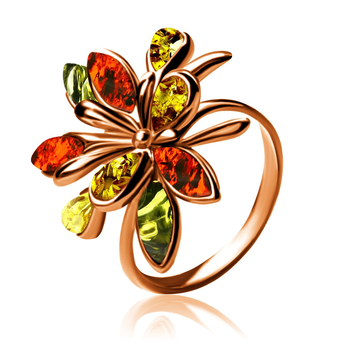 Marquise Mixed Amber Silver Ring — DARVIN