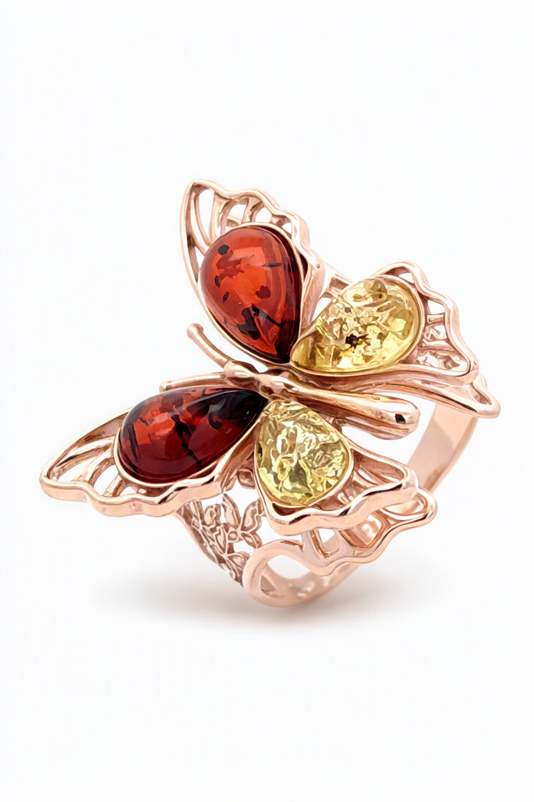 Teardrop Mixed Amber Silver Ring — DARVIN (Pre-Order)