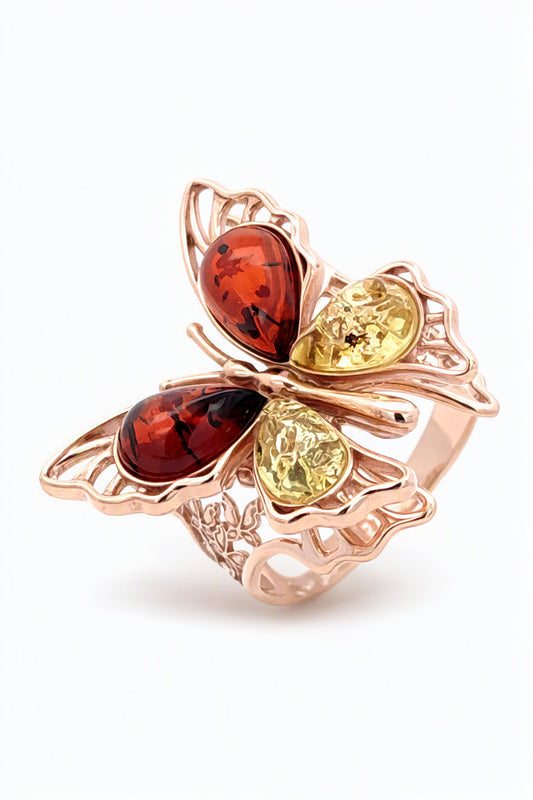 Teardrop Mixed Amber Silver Ring — DARVIN (Pre-Order)
