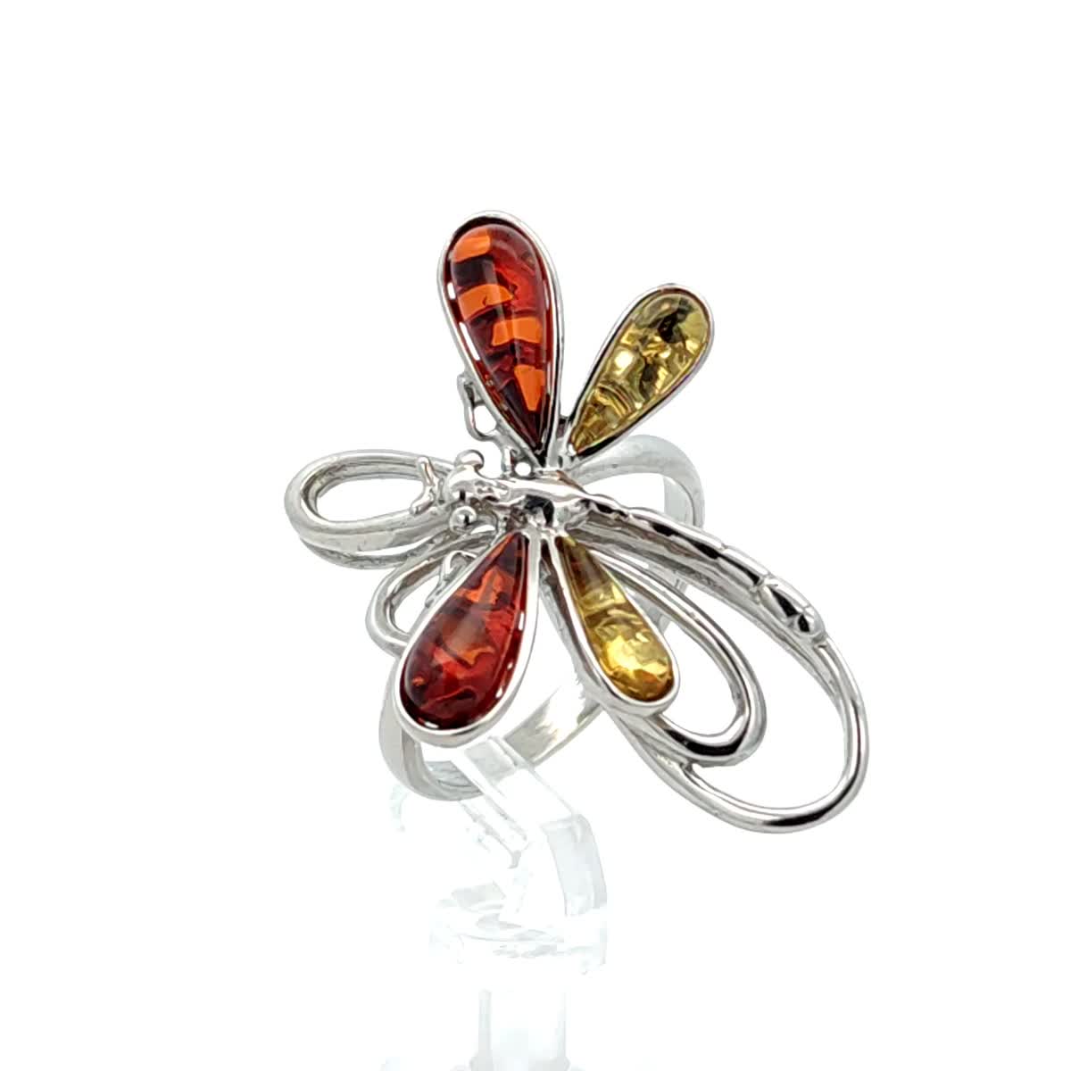 Teardrop Mixed Amber Silver Ring — DARVIN