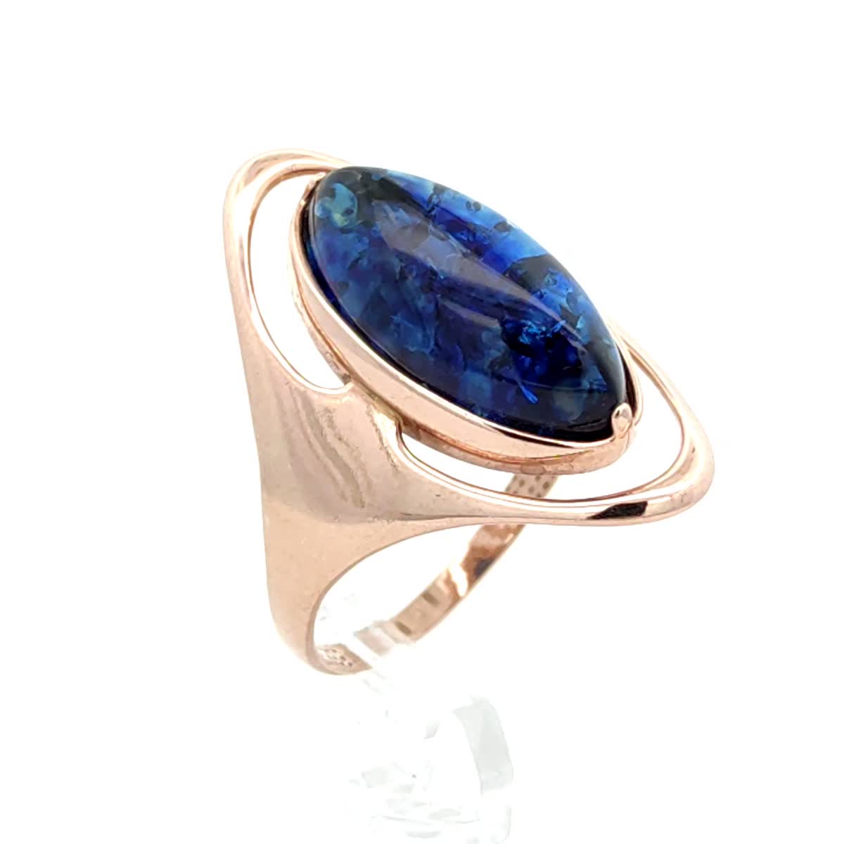Oval Treated Blue Amber Silver Ring — DARVIN (Pre-Order)