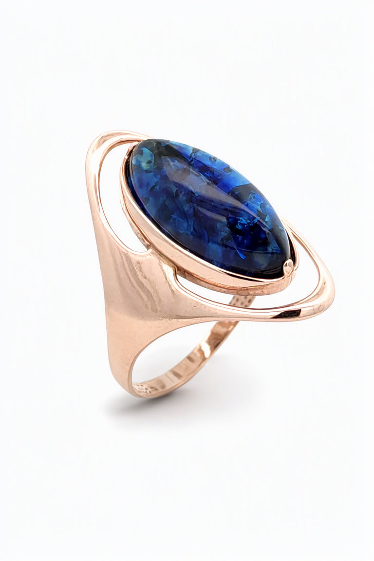Oval Treated Blue Amber Silver Ring — DARVIN (Pre-Order)