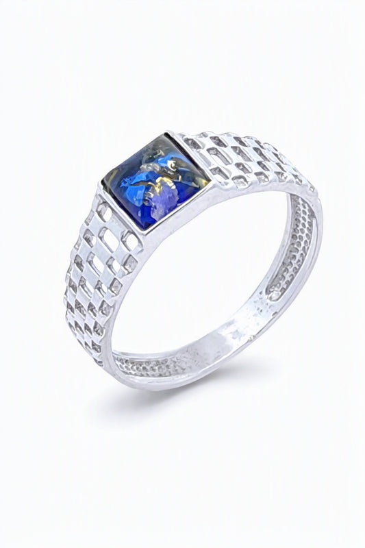 Square Sapphire Blue Amber Silver Ring — DARVIN (Pre-Order)