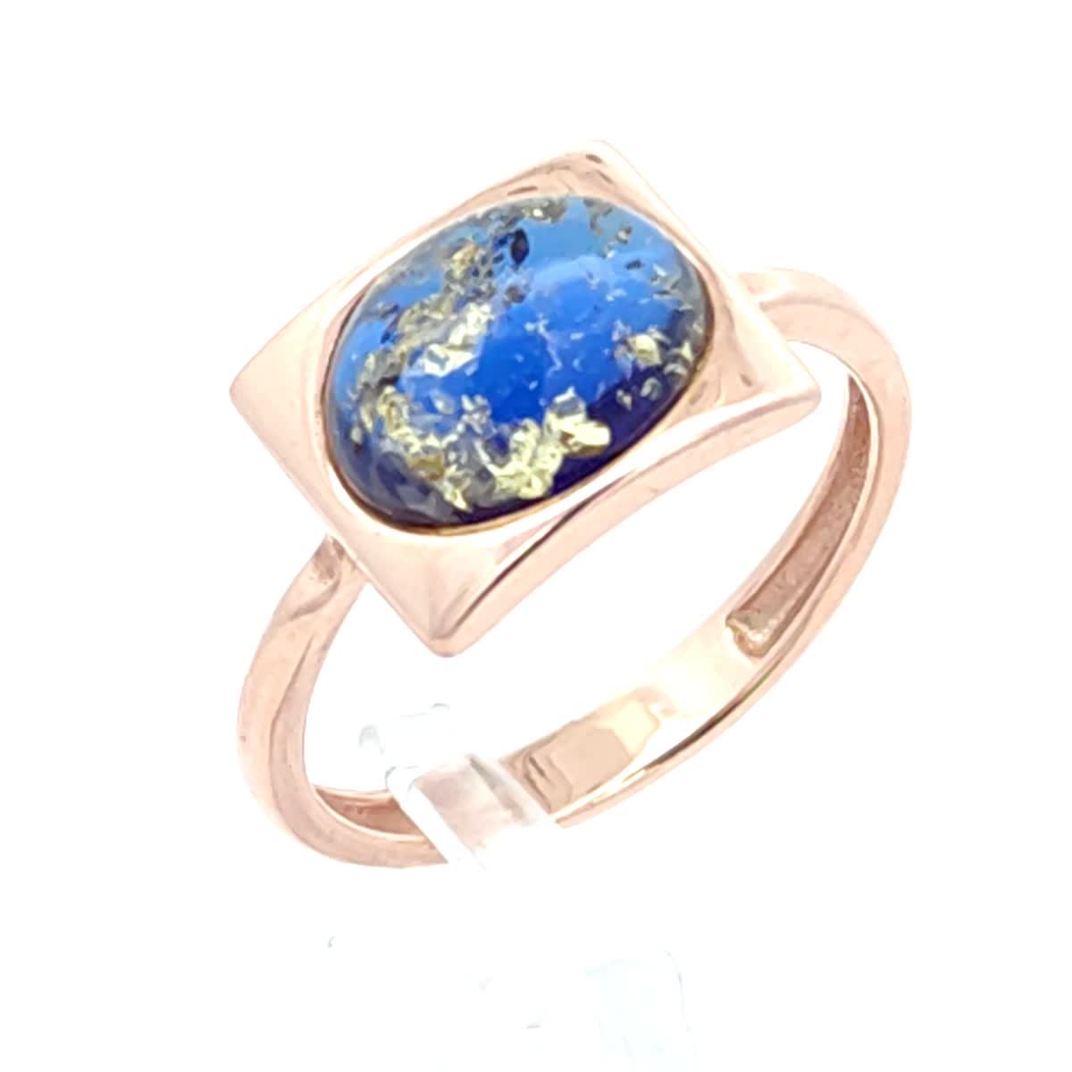 Oval Sapphire Blue Amber Silver Ring — DARVIN (Pre-Order)