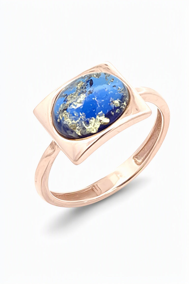 Oval Sapphire Blue Amber Silver Ring — DARVIN (Pre-Order)