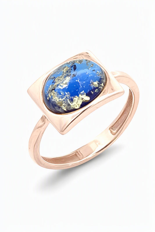 Oval Sapphire Blue Amber Silver Ring — DARVIN (Pre-Order)