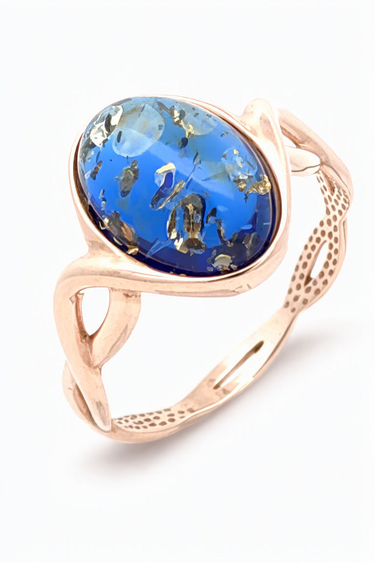 Oval Sapphire Blue Amber Silver Ring — DARVIN (Pre-Order)