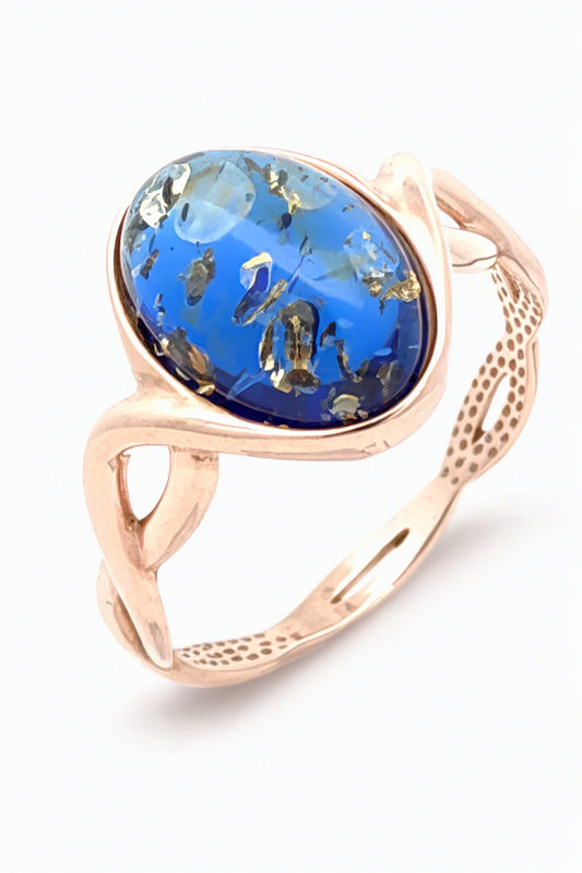 Oval Sapphire Blue Amber Silver Ring — DARVIN (Pre-Order)