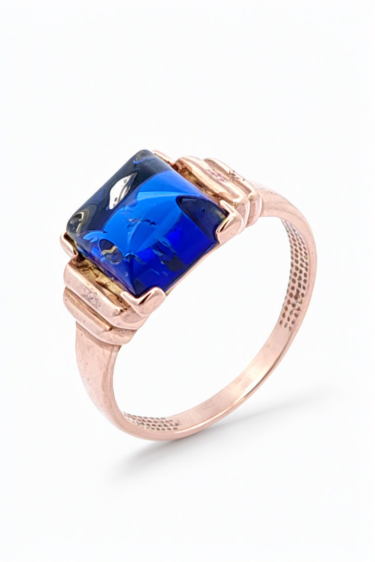 Square Sapphire Blue Amber Silver Ring — DARVIN (Pre-Order)