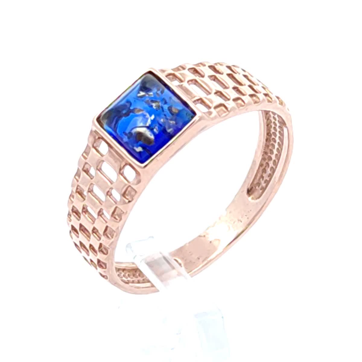 Square Sapphire Blue Amber Silver Ring — DARVIN (Pre-Order)