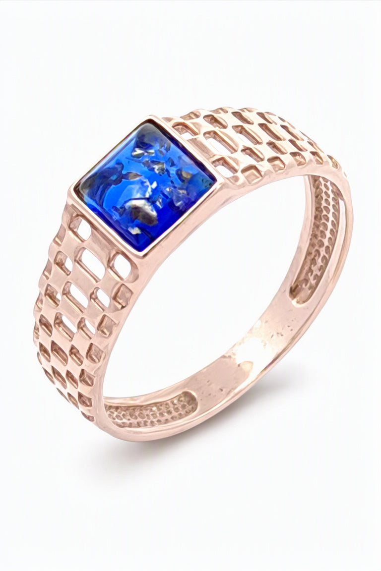 Square Sapphire Blue Amber Silver Ring — DARVIN (Pre-Order)