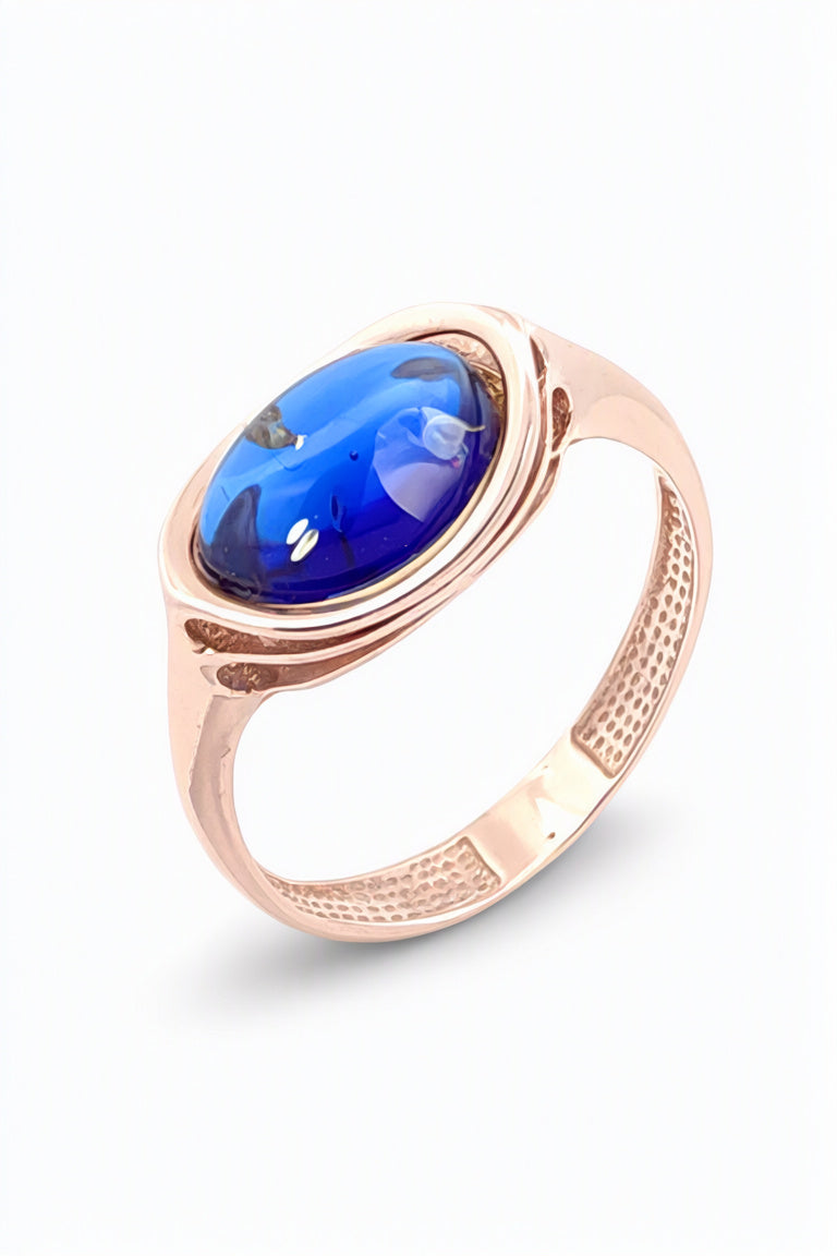 Oval Sapphire Blue Amber Silver Ring — DARVIN (Pre-Order)
