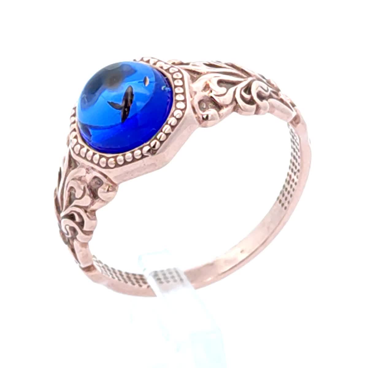 Round Sapphire Blue Amber Silver Ring — DARVIN (Pre-Order)