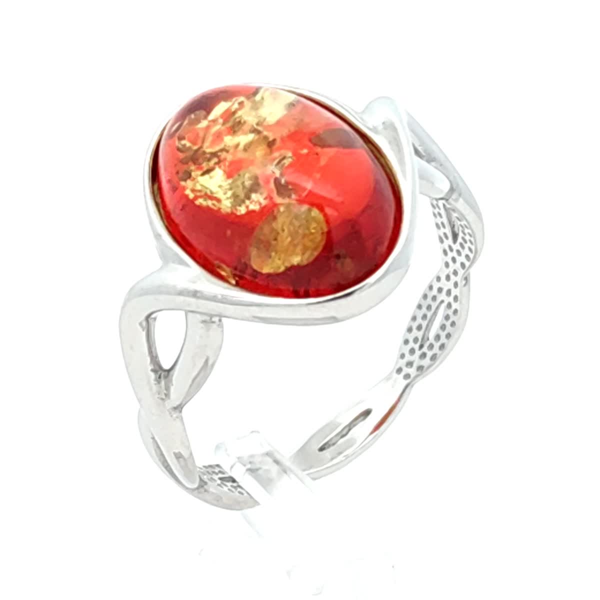 Oval Ruby Red Amber Silver Ring — DARVIN (Pre-Order)