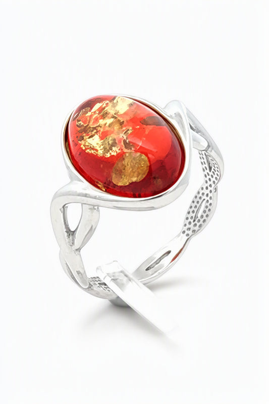 Oval Ruby Red Amber Silver Ring — DARVIN (Pre-Order)