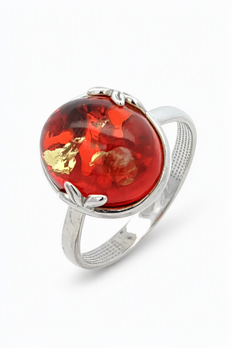 Oval Ruby Red Amber Silver Ring — DARVIN (Pre-Order)