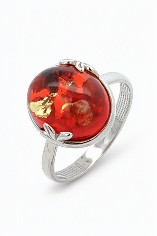 Oval Ruby Red Amber Silver Ring — DARVIN (Pre-Order)