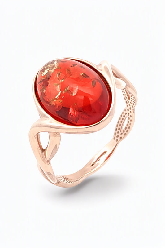 Oval Ruby Red Amber Silver Ring — DARVIN (Pre-Order)