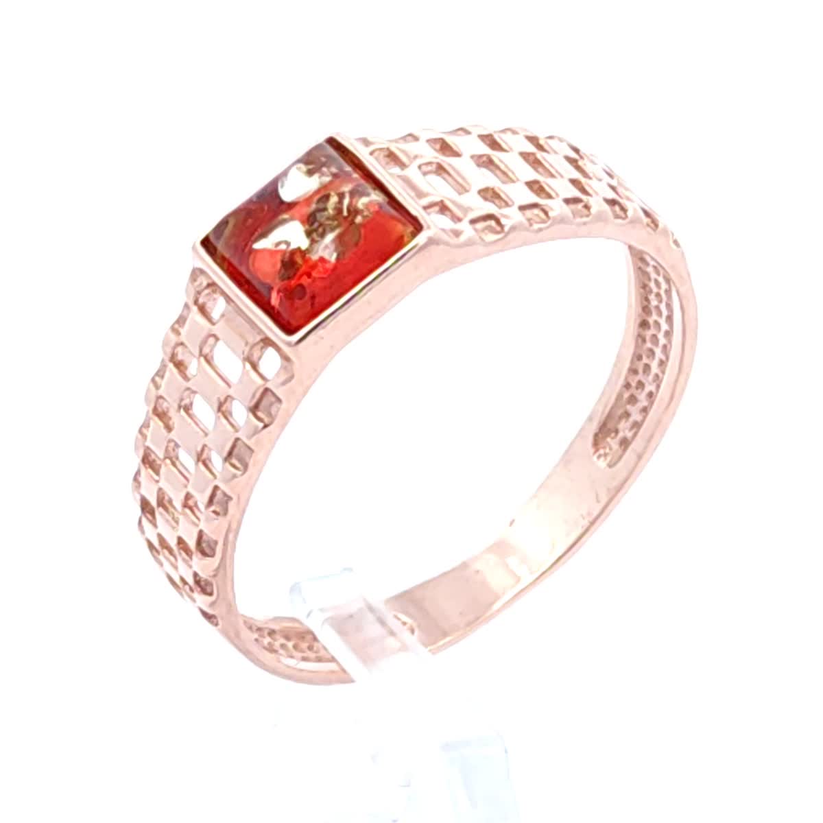 Square Ruby Red Amber Silver Ring — DARVIN (Pre-Order)