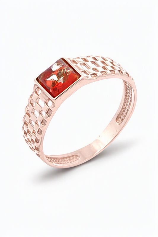 Square Ruby Red Amber Silver Ring — DARVIN (Pre-Order)