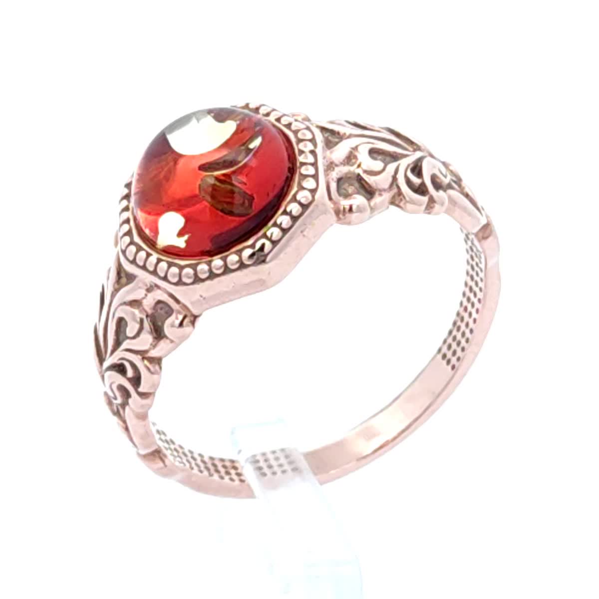 Round Ruby Red Amber Silver Ring — DARVIN (Pre-Order)