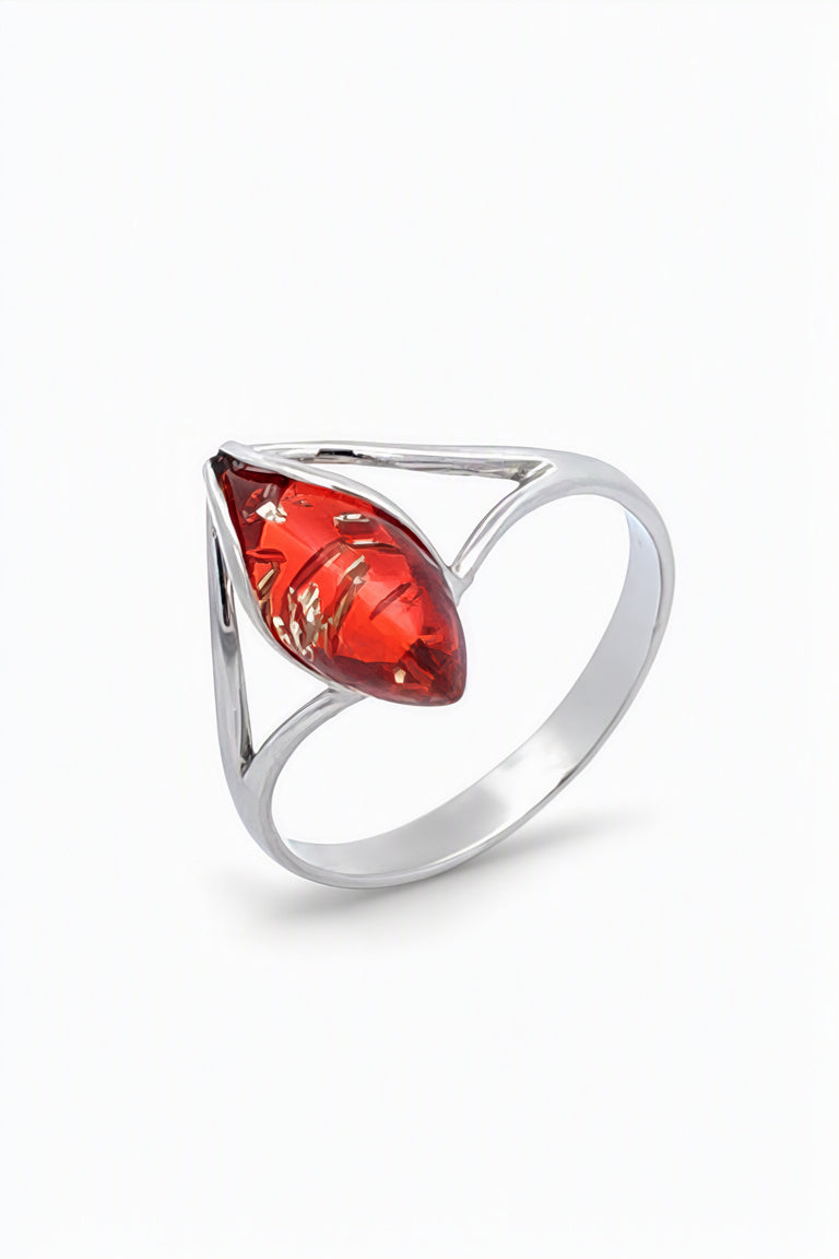 Marquise Ruby Red Amber Silver Ring — DARVIN (Pre-Order)